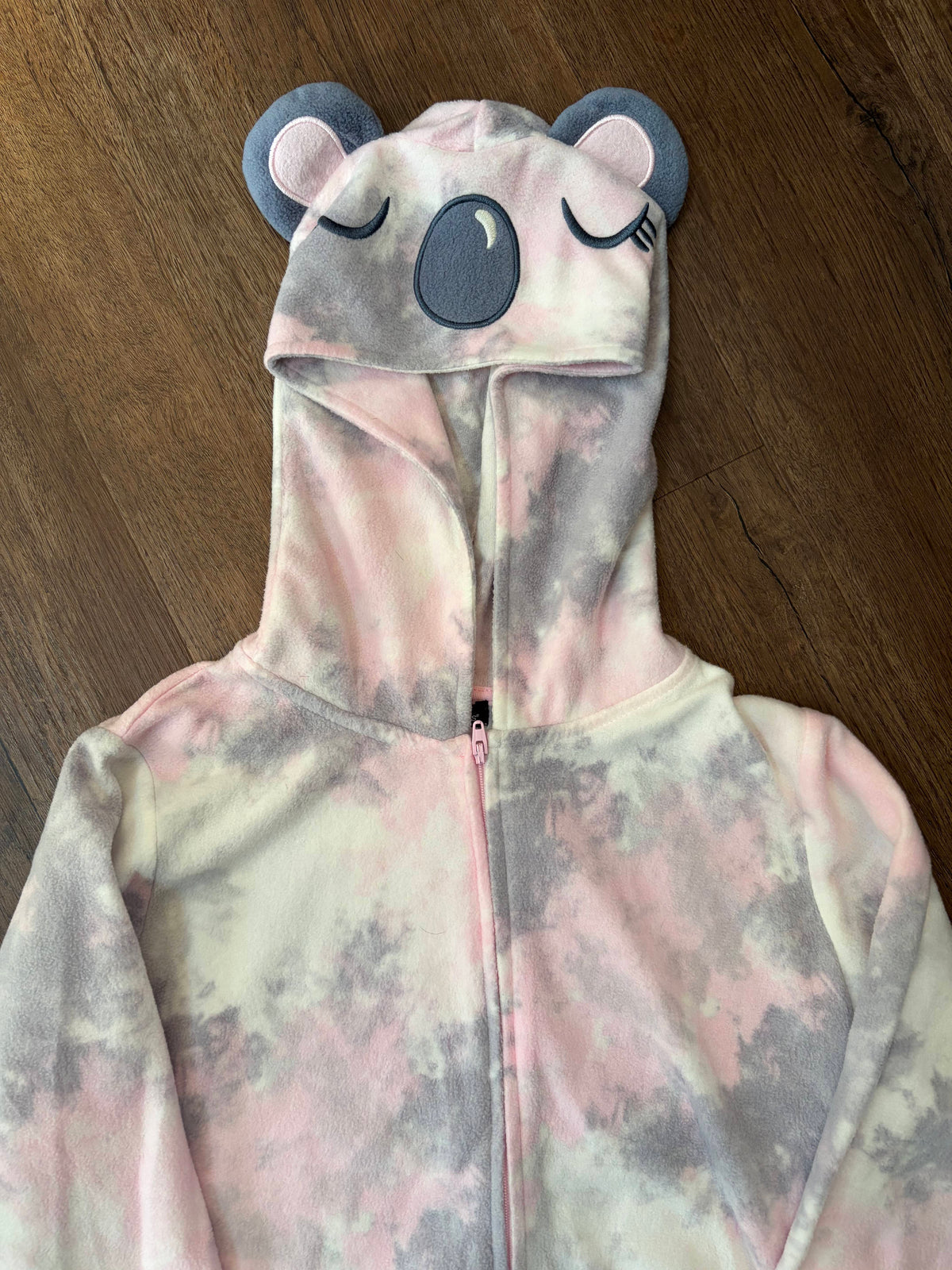 #126 EUC Cuddl Duds Fleece Koala Pajama Onesie Girls L 10/12