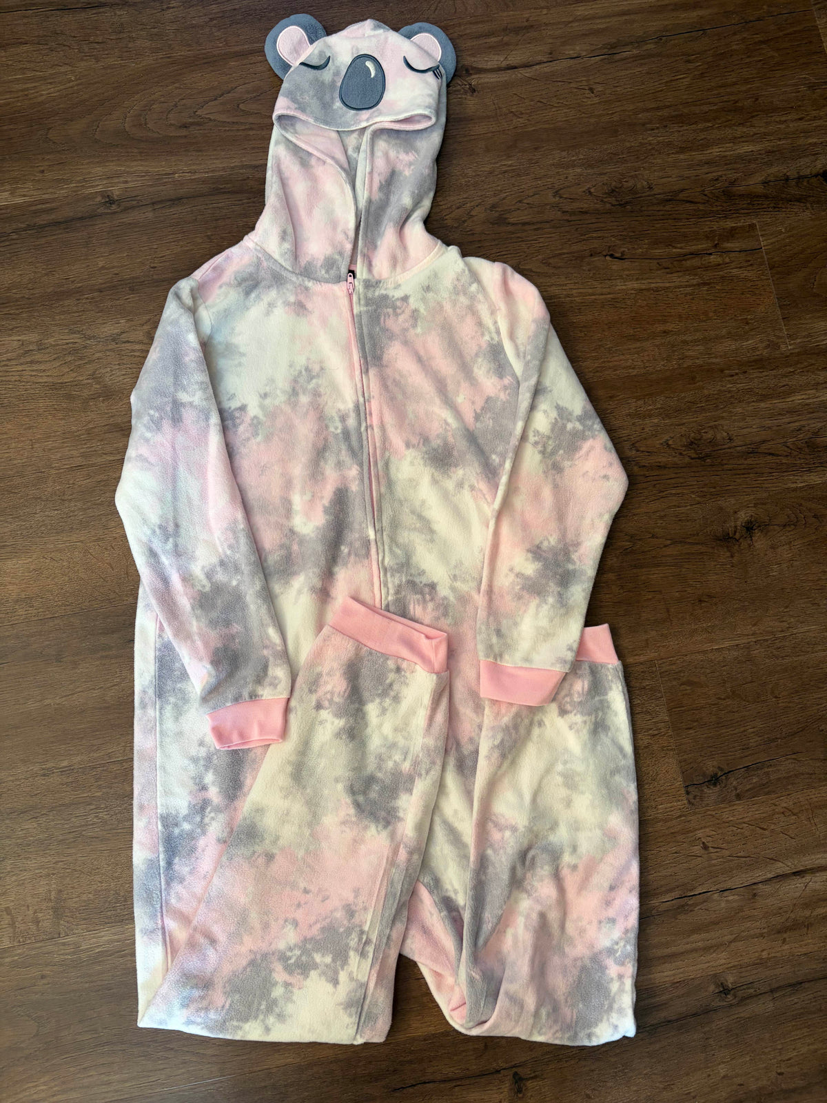 #126 EUC Cuddl Duds Fleece Koala Pajama Onesie Girls L 10/12