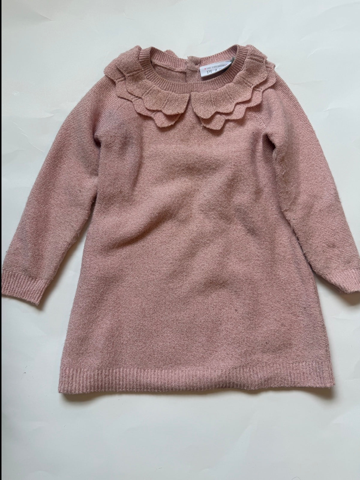 #170 Children’s Place light pink ruffle neck sparkle sweater dress girls 18-24 months