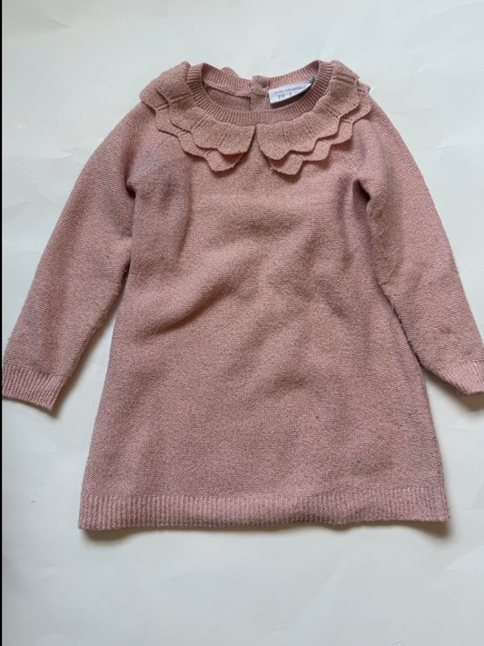 #170 Children’s Place light pink ruffle neck sparkle sweater dress girls 18-24 months