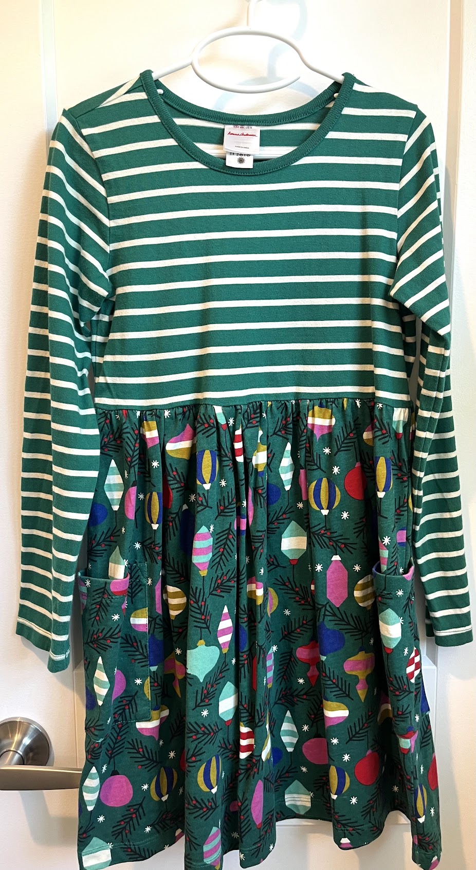 Seller #60 Hanna Andersson Holiday Mixie Playdress Green Stripe Ornaments Girls Size 8/130cm