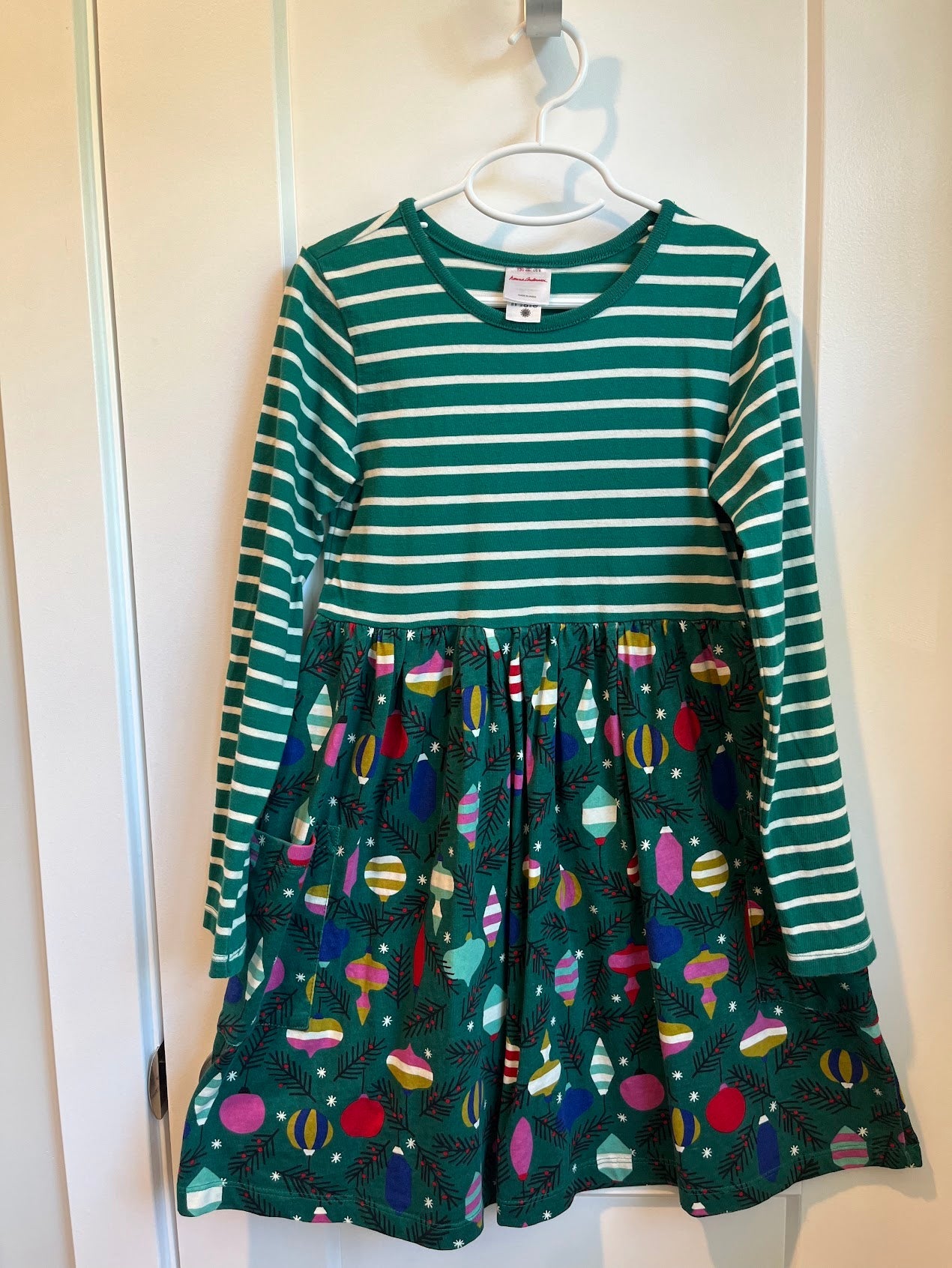 Seller #60 Hanna Andersson Holiday Mixie Playdress Green Stripe Ornaments Girls Size 8/130cm