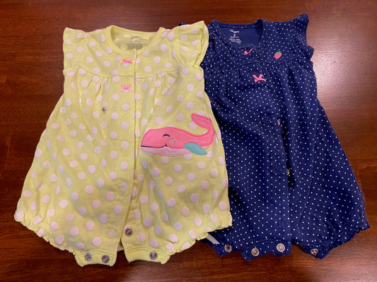 Girls Carter's Rompers (2)-Yellow & Blue- 3mo