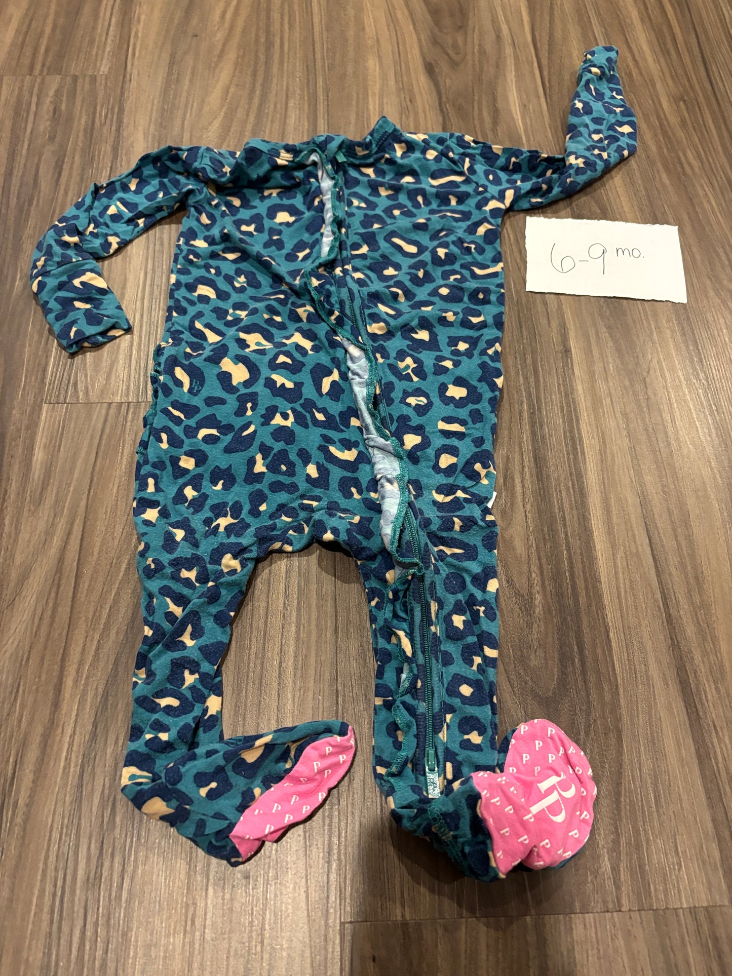 #98B - 6-9 Mo - Posh Peanut - Turquoise Cheetah Zippy - PU 45236 Except Semiannual Sale