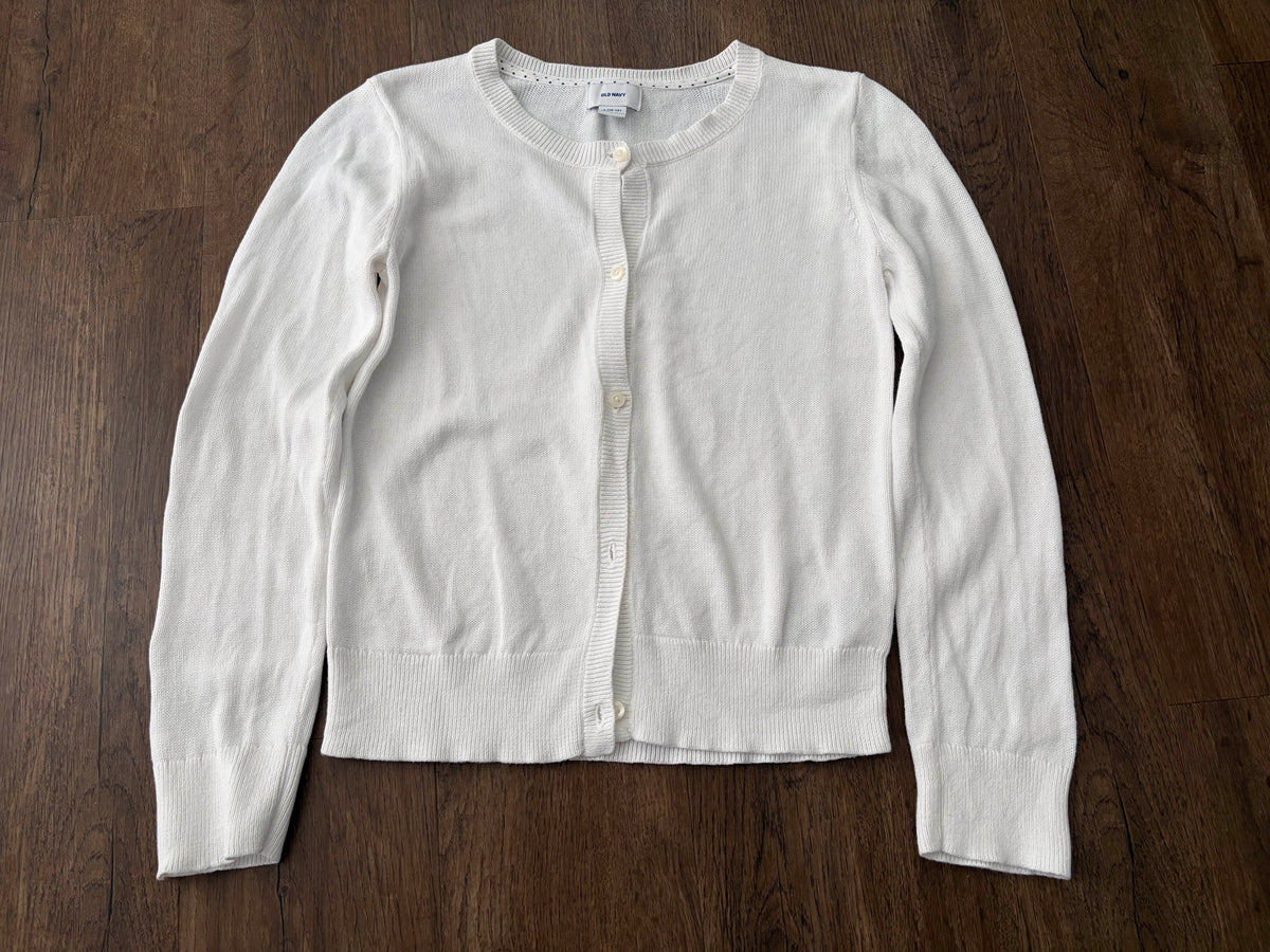 #126 EUC Old Navy White Cardigan Girls L 10/12