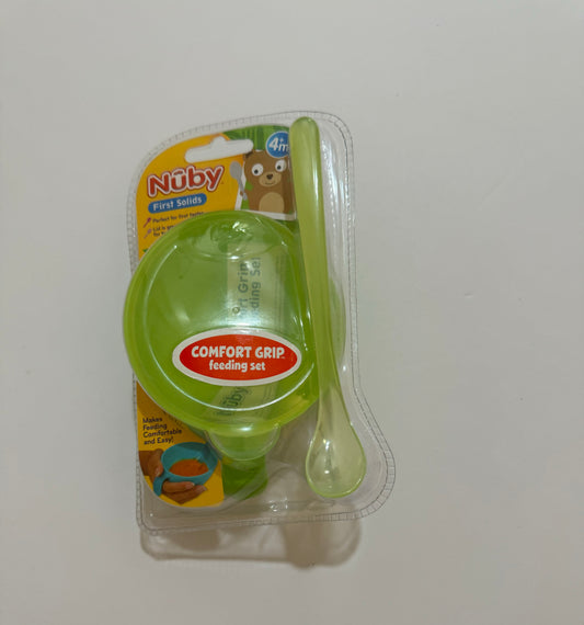 NWT Nuby First Solids Started Kit Spoon and Bowl Green