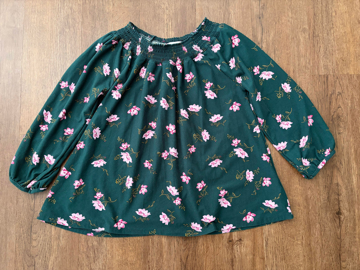 #126 EUC Old Navy Dark Green Floral Shirt Girls L 10/12