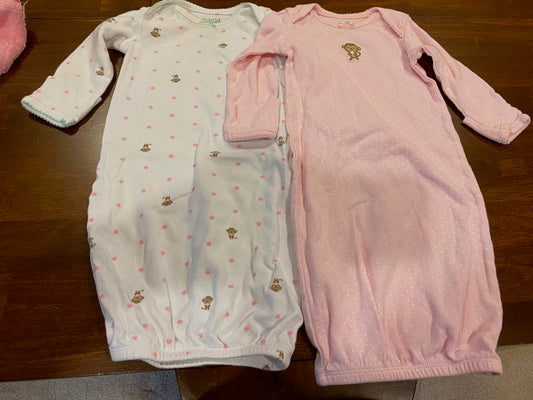 Carters Sleep Gown (2)-Pink & White -0-3mo