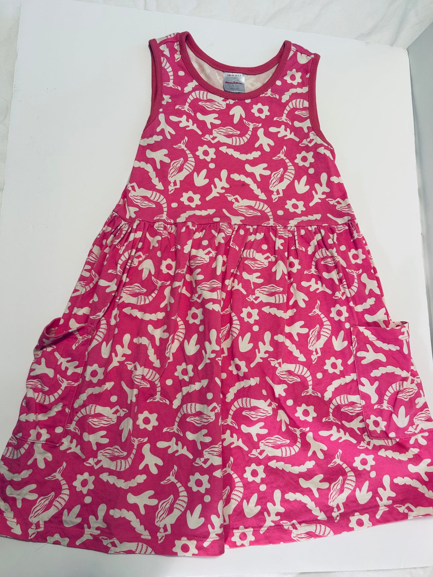 #142 Hanna Andersson girls 120/6-7 pink tank dress