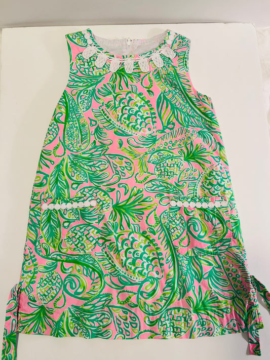 #142 Lilly Pulitzer girls pink and green dress size 7- EUC