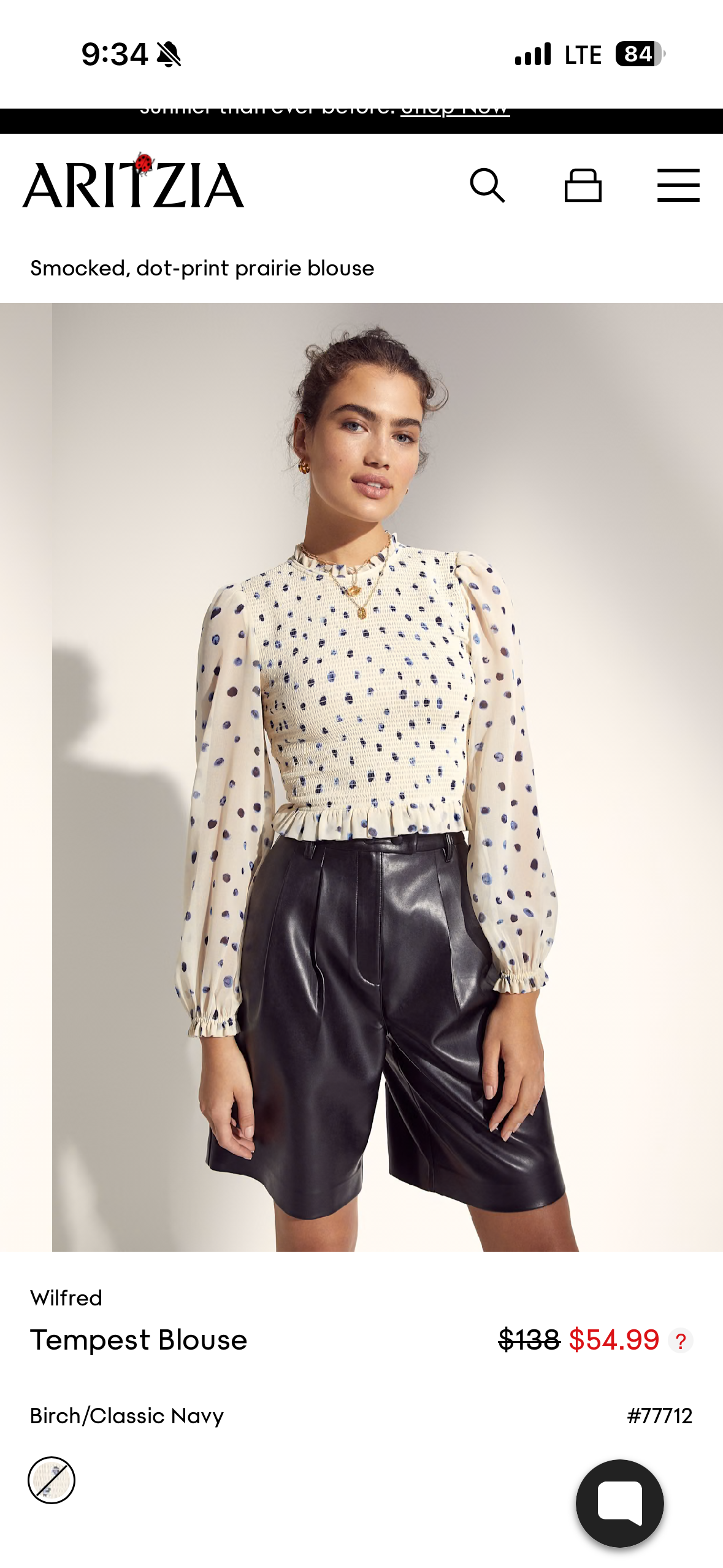 Seller #144 ARITZIA Wilfred “Temptest Blouse” Size XXS