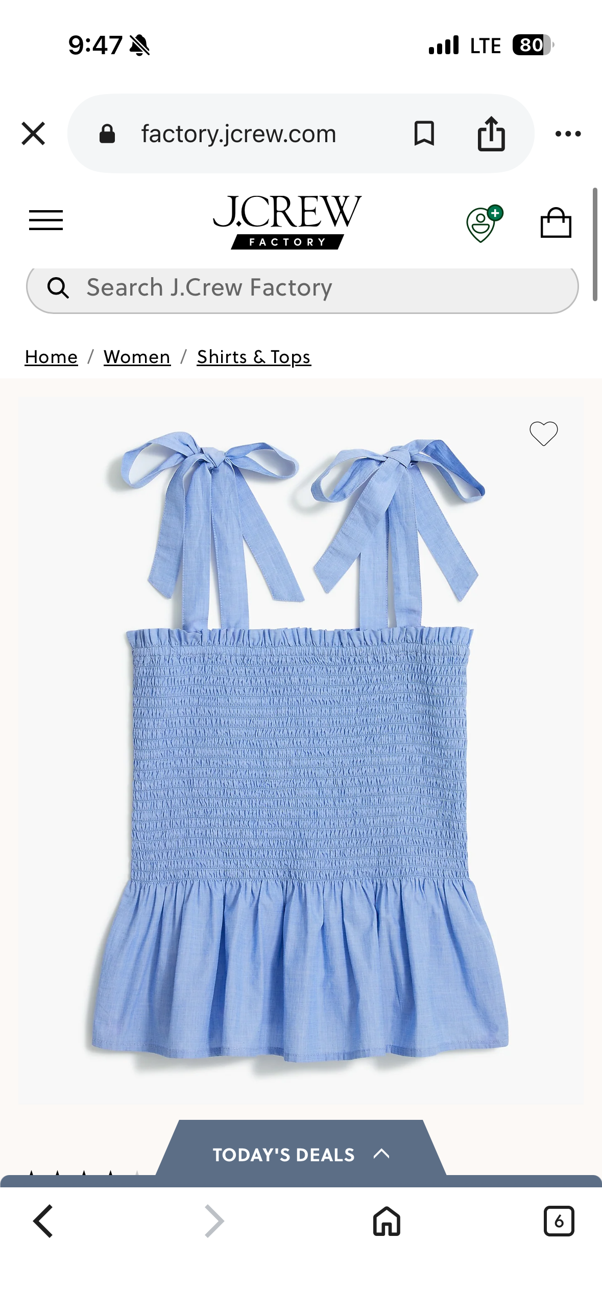 Seller #144 JCrew Blue Smocked Tie Shoulder Tank Top