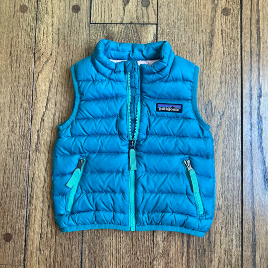 #113	GUC Boys Patagonia Teal Puffer vest, size 6-12 months