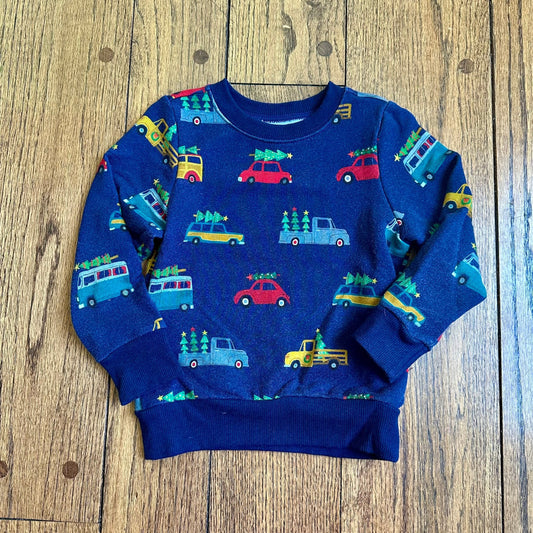 #113	VGUC Little Sleepies Christmas Tree Traffic Crewneck Sweatshirt, size 2T