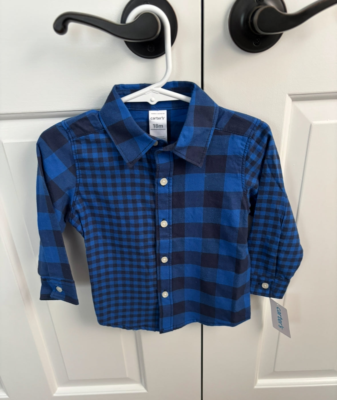 Seller #195 - NWT Carter’s Boys Blue Plaid Button Down Shirt - Size 18 Months