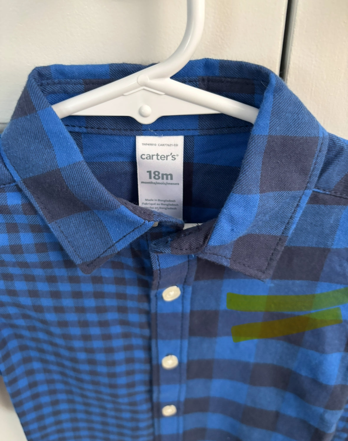 Seller #195 - NWT Carter’s Boys Blue Plaid Button Down Shirt - Size 18 Months