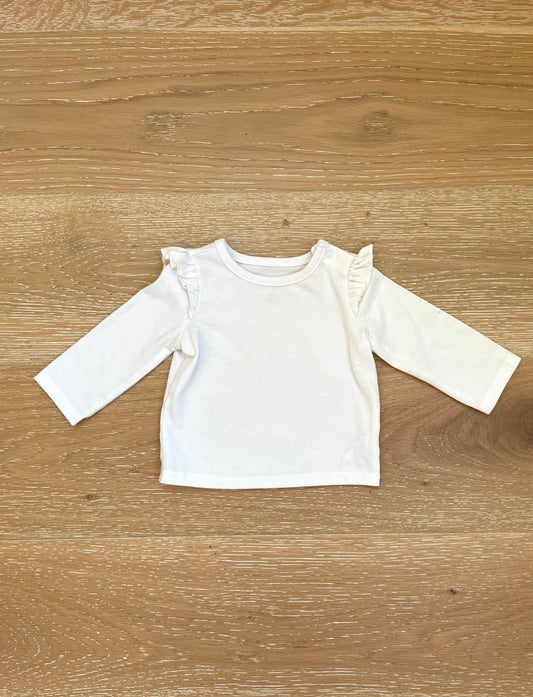 Cat & Jack Girls White Cream Ruffle Long-Sleeve Top Shirt 0-3 Months