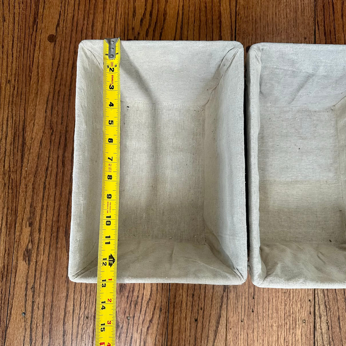 #113	Woven Baskets with Linen Liner set of 2, approx 13 x 9 x 6.5"