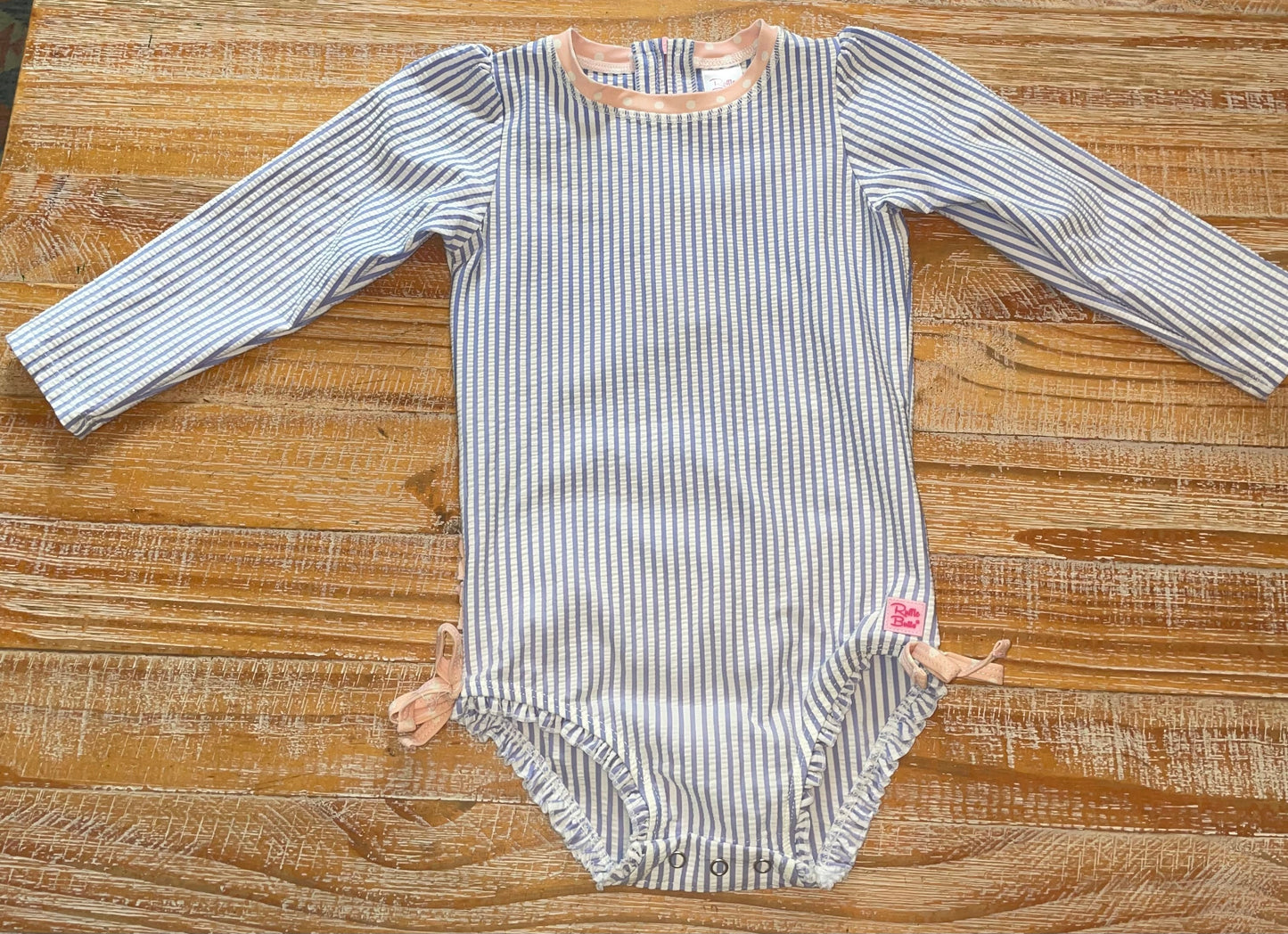 Seller #3 RuffleButts Periwinkle Blue Girls Long Sleeve Swimsuit with Rash guard 3T
