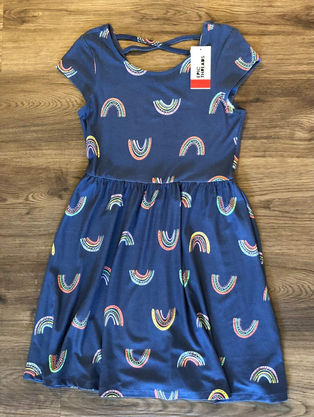 #137 NWT Rainbow dress girls medium ( says 54-56” 63-74lbs)