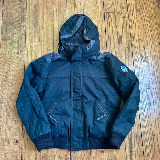 #113	EUC Men's Lands End Black Down Bomber Jacket, size M