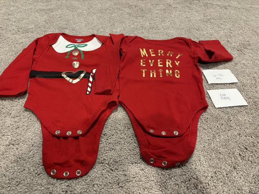 #138 - 6-12 Mo - VGUC Old Navy - 2 Pack LS Christmas Onesies (Merry Everything + Santa Outfit) - PU 45236