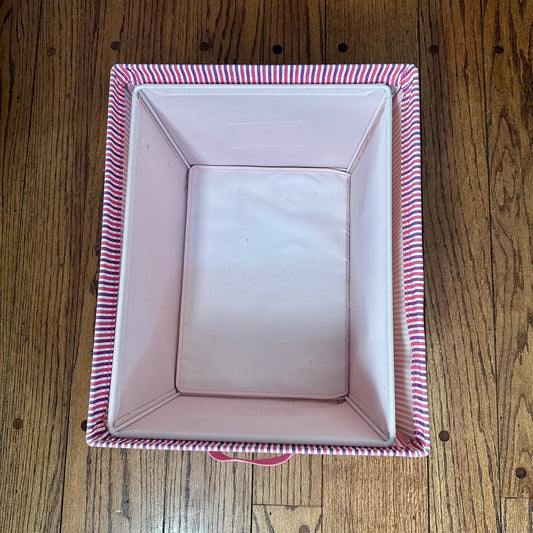 #113	Pink Fabric Bins set of 2, Pink+Purple stripe (17 x 14 x 9.5") and Light Pink (16 x 12 x 8.5")
