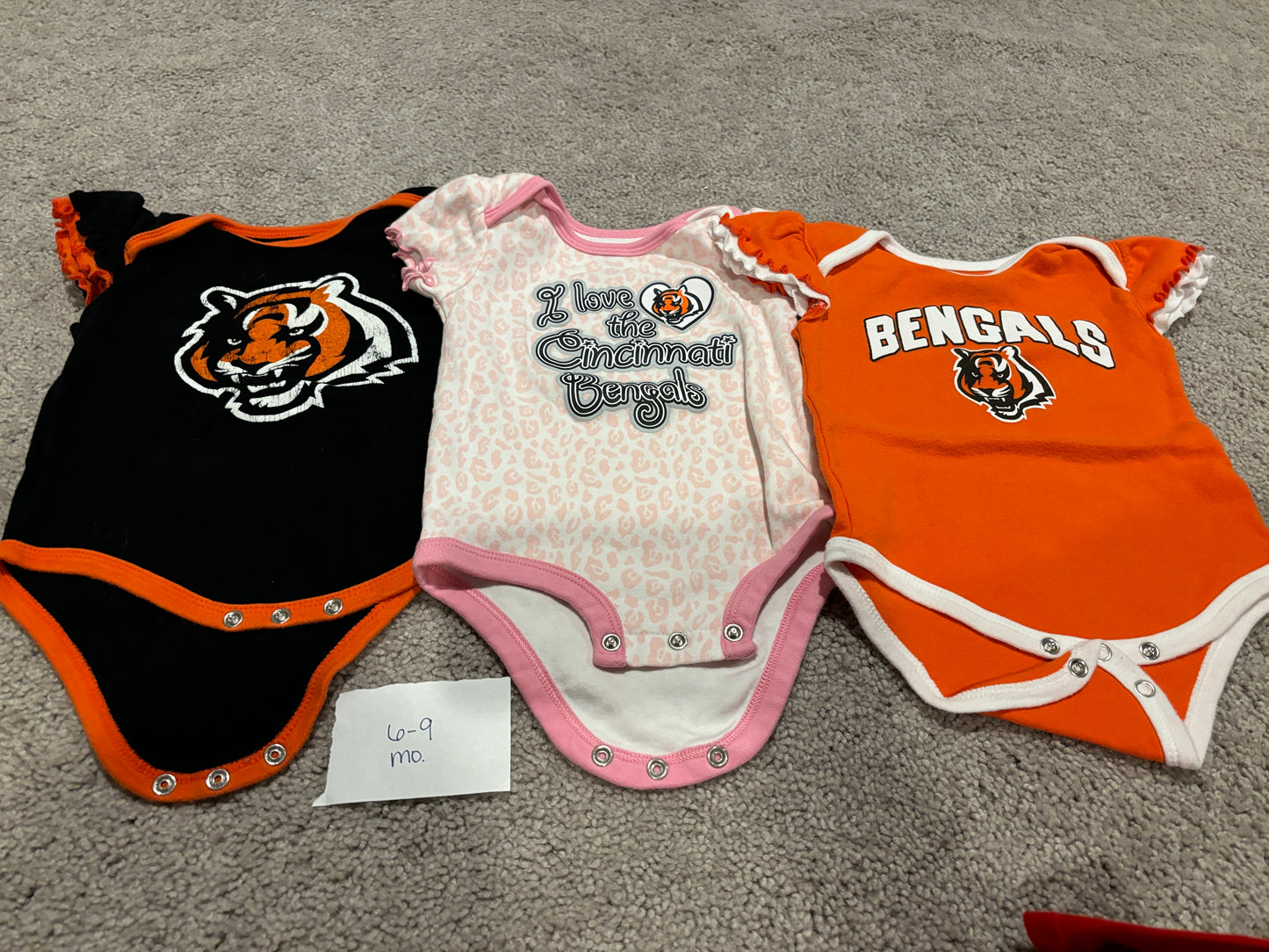 6-9 Mo -  - 3 Pack Bengals SS Onesies - PU 45236 Except Semiannual Sale