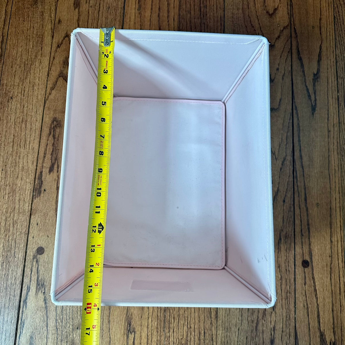 #113	Pink Fabric Bins set of 2, Pink+Purple stripe (17 x 14 x 9.5") and Light Pink (16 x 12 x 8.5")