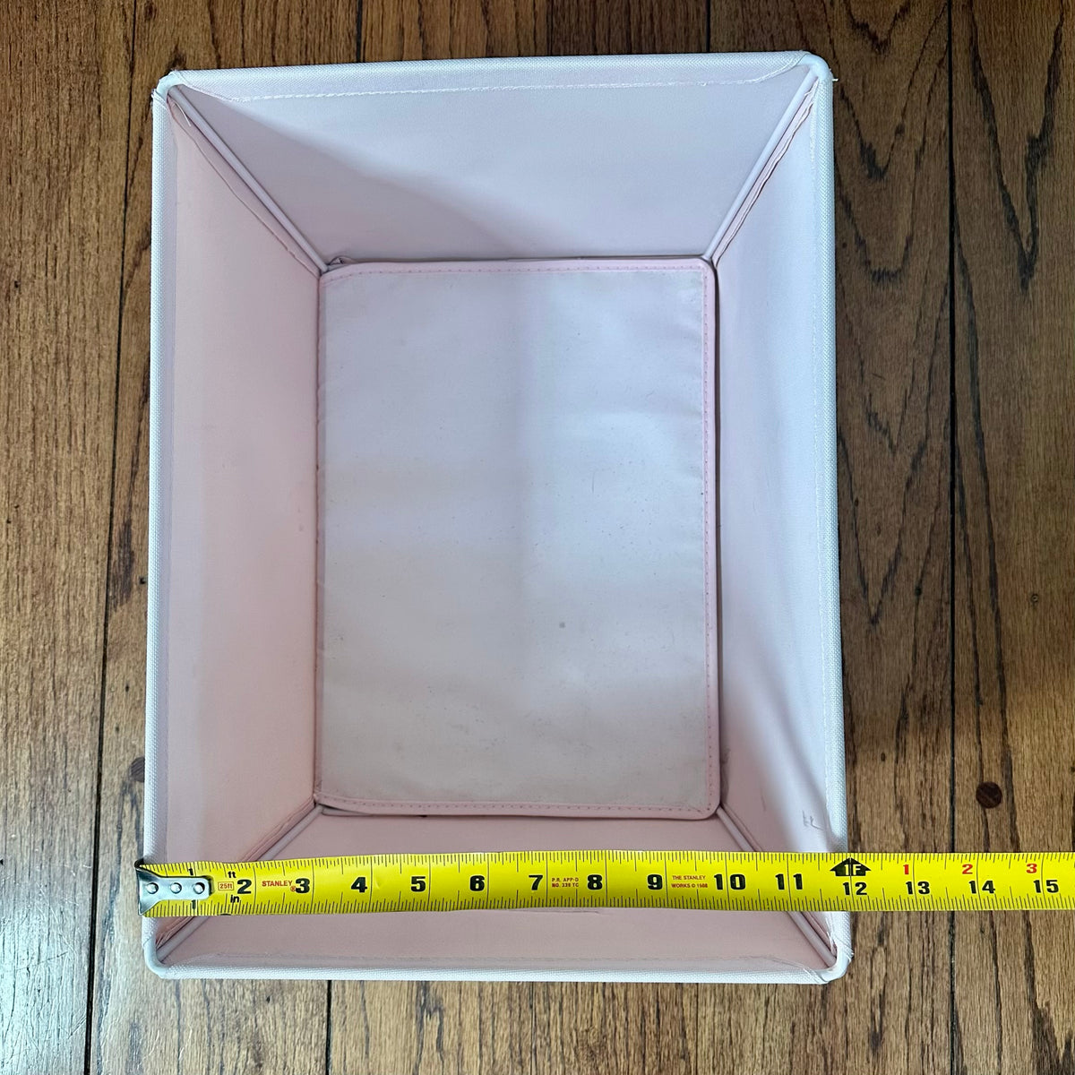 #113	Pink Fabric Bins set of 2, Pink+Purple stripe (17 x 14 x 9.5") and Light Pink (16 x 12 x 8.5")