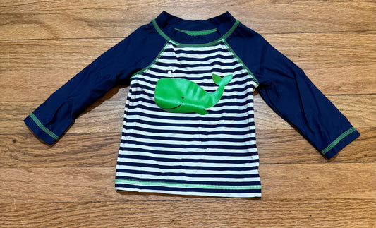 12 months Boys Little Me Striped Whale Rash Guard Blue and Green