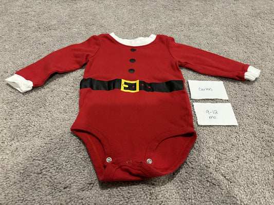 #138 - 9-12 Mo - VGUC Carters - LS Red Christmas Suit Onesie - PU 45236