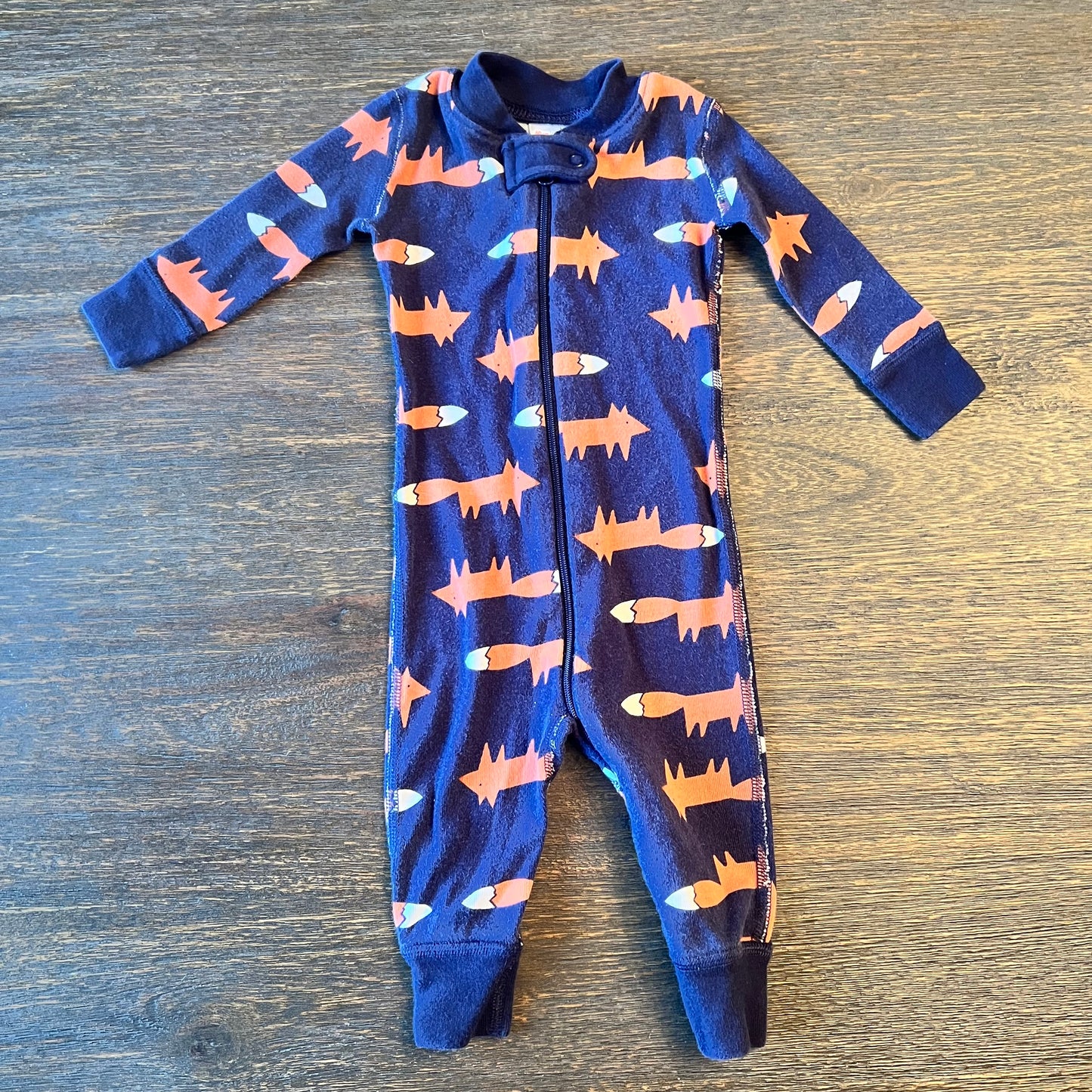 #5 Hanna Andersson Fox Print Zip Up Sleeper, Boys 3-6 months, Girls 3-6 months