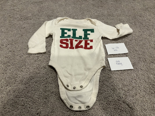 #138 - 6-12 Mo - VGUC Old Navy - LS Elf Size Onesie - PU 45236