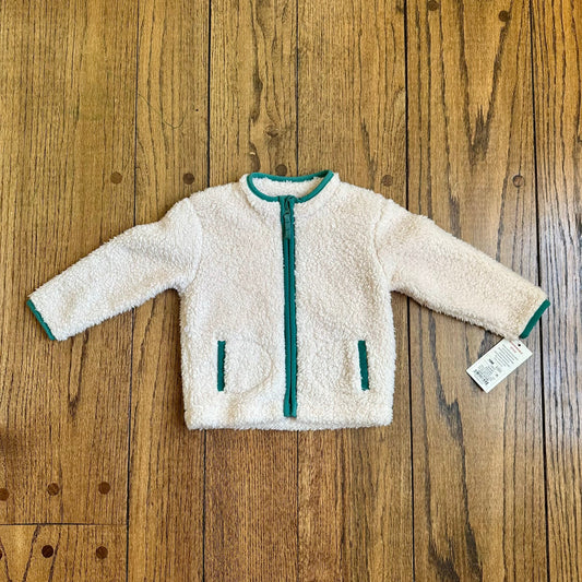 #113	NWT Boys Cat & Jack White Sherpa Fleece Zip Jacket, size 18 months