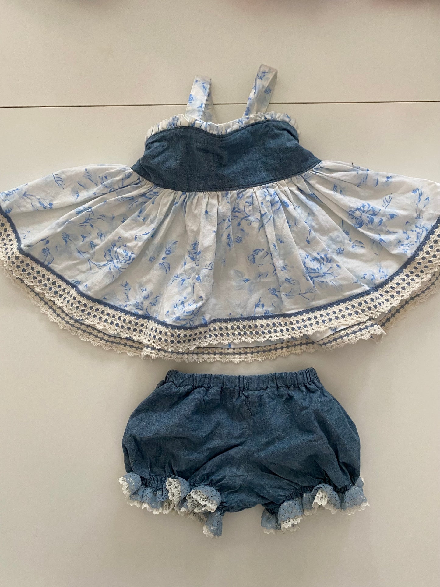 Dress Like Lex Boutique Brand Denim & Floral Dress with Bloomers Girls 18M
