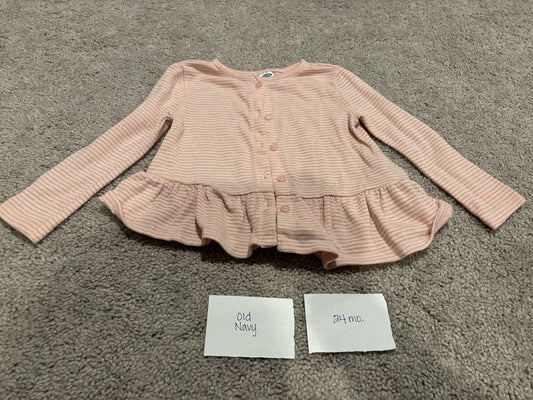 #138 - 18-24 Mo - VGUC Old Navy - Pink Striped Cardigan - PU 45236