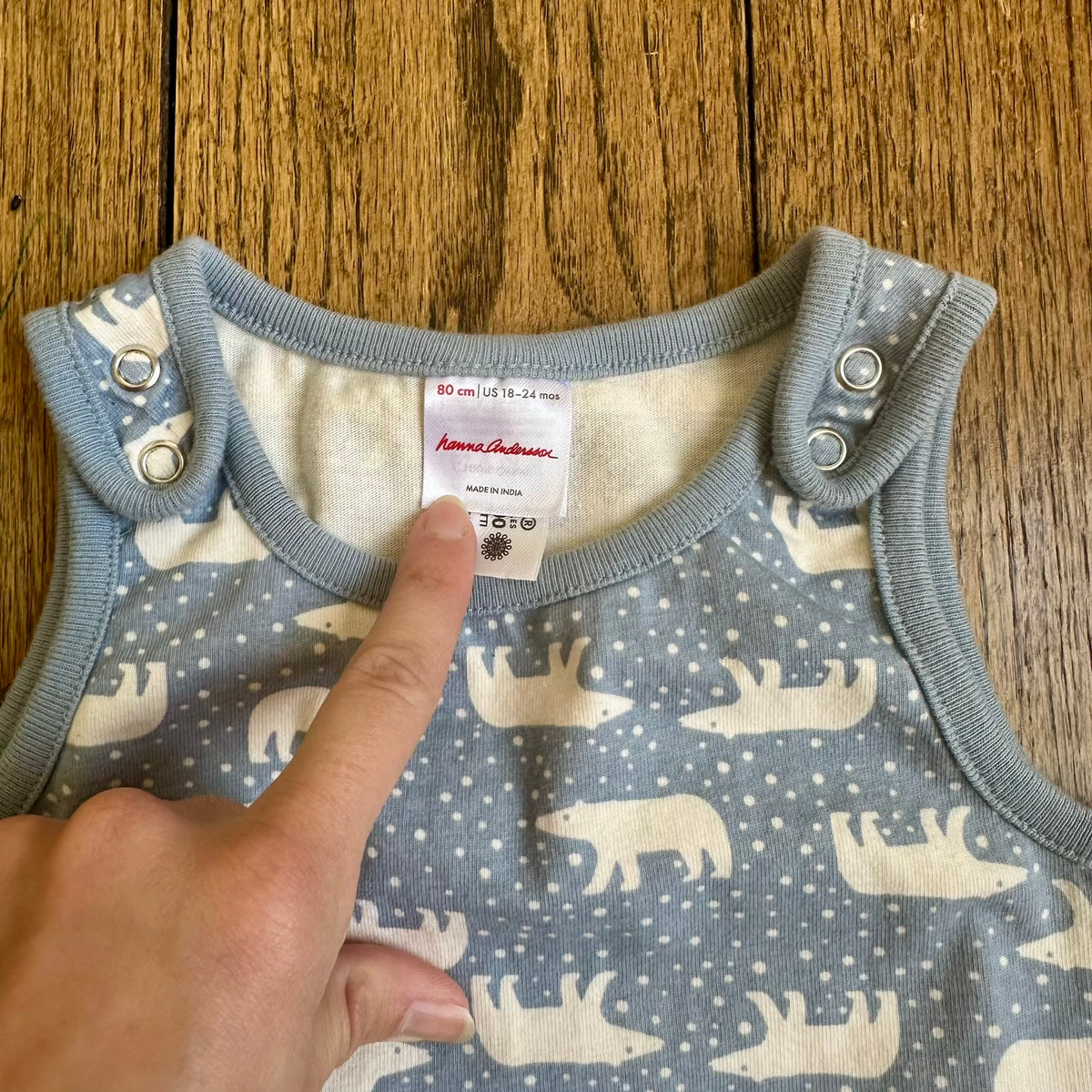 #113	EUC Boys Hanna Andersson Blue Polarbear Snap Overalls, size 18-24 months