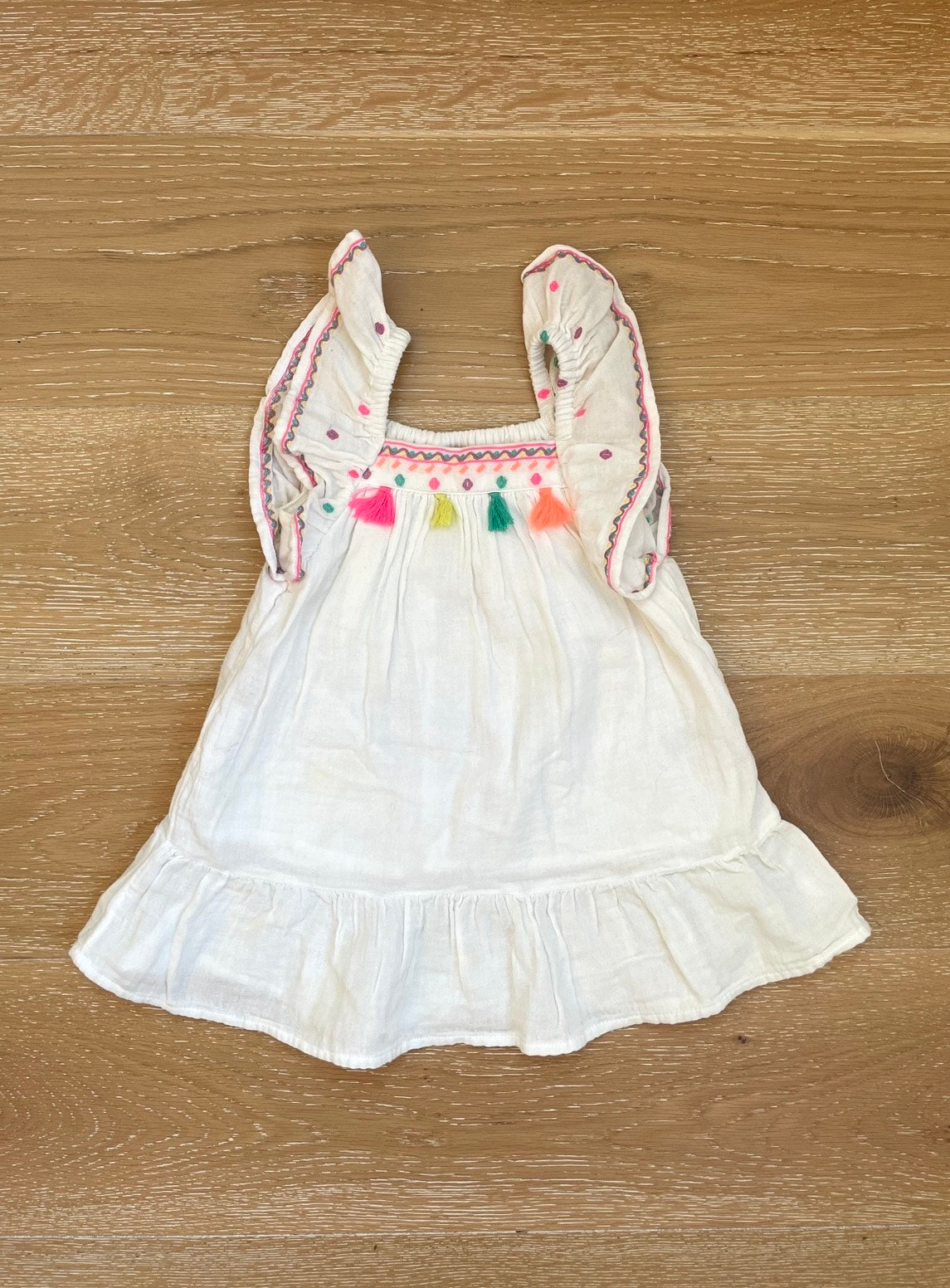 Cat & Jack Worn Once Girls White Dress Color Ruffle Poms 2T