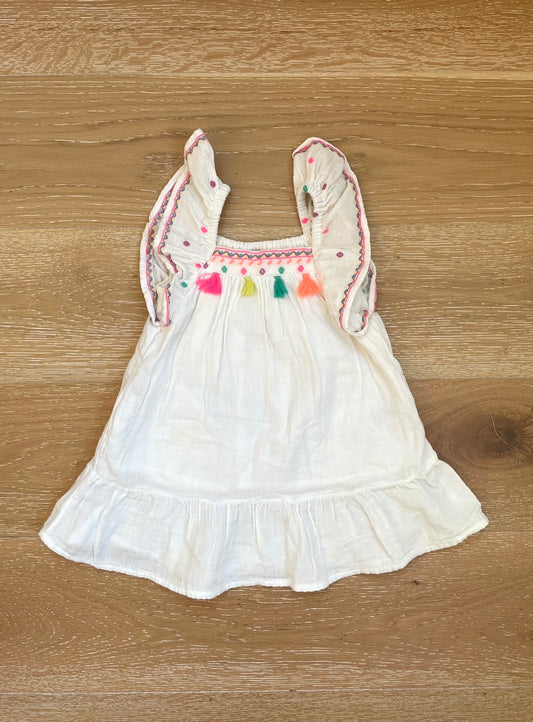 Cat & Jack Worn Once Girls White Dress Color Ruffle Poms 2T