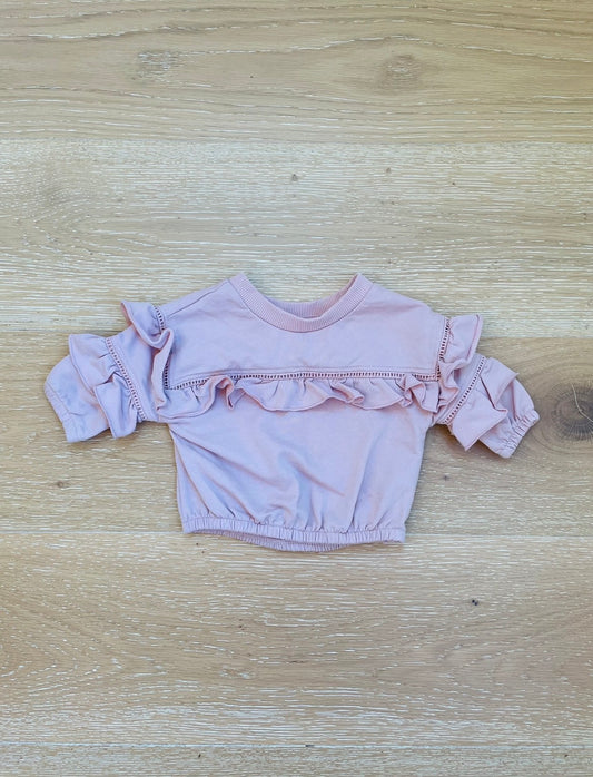 Gymboree Baby Girls Pink Ruffle Long-Sleeve Shirt Sweatshirt Top 0-3 Months