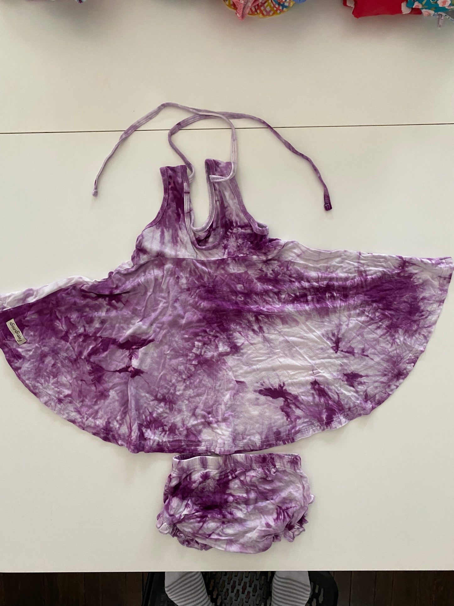 Sew Sassy Purple Tie-Dyed Dress with Bloomers Girls 18M