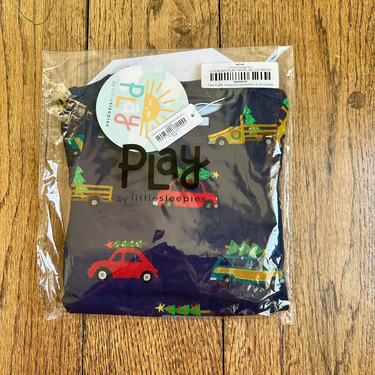 #113	NIB Little Sleepies Christmas Tree Traffic Crewneck Sweatshirt, size 6-12 mos