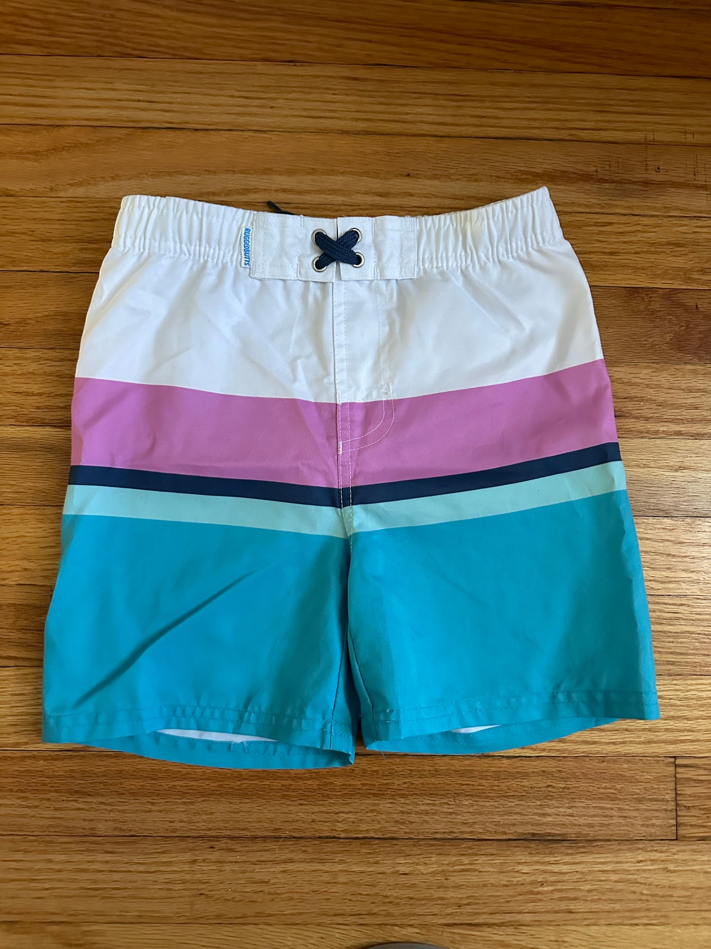 Ruggedbutts Swim Trunks, Aqua/Navy/Pink, Boys Size 6, EUC