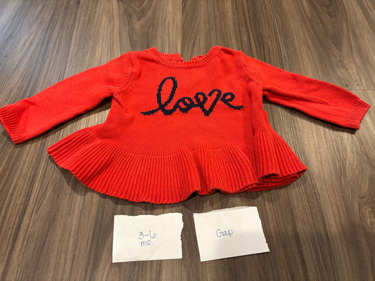 #138 - 3-6 Mo - VGUC Gap - Red "Love" Sweater - PU 45236