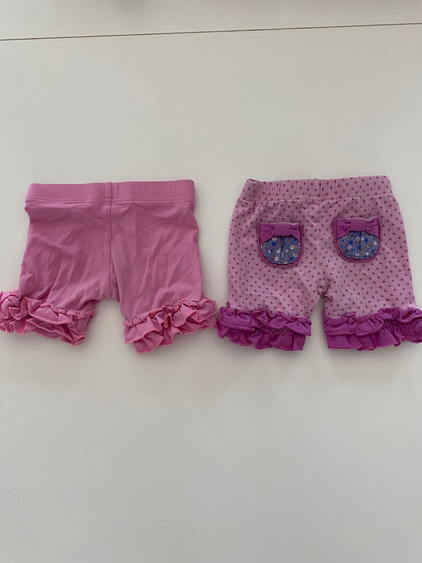 Matilda Jane Pink ruffle bike shorts and purple polka dot ruffle shorts Girls 2