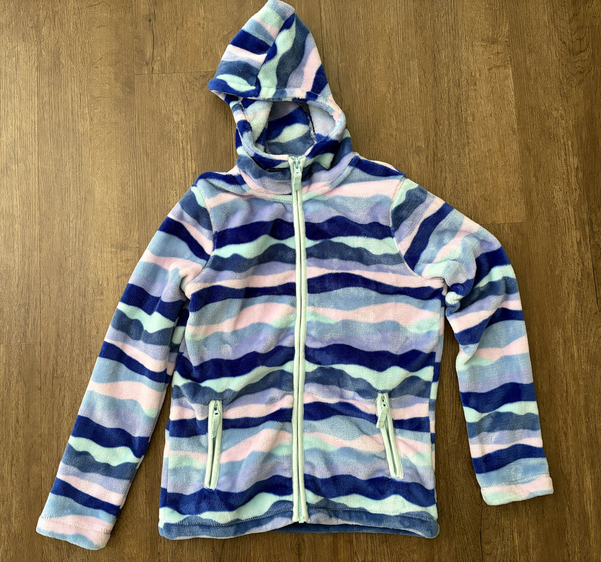 #126 VGUC Land's End Purple & Blue Fleece Hooded Jacket Girls L 10/12