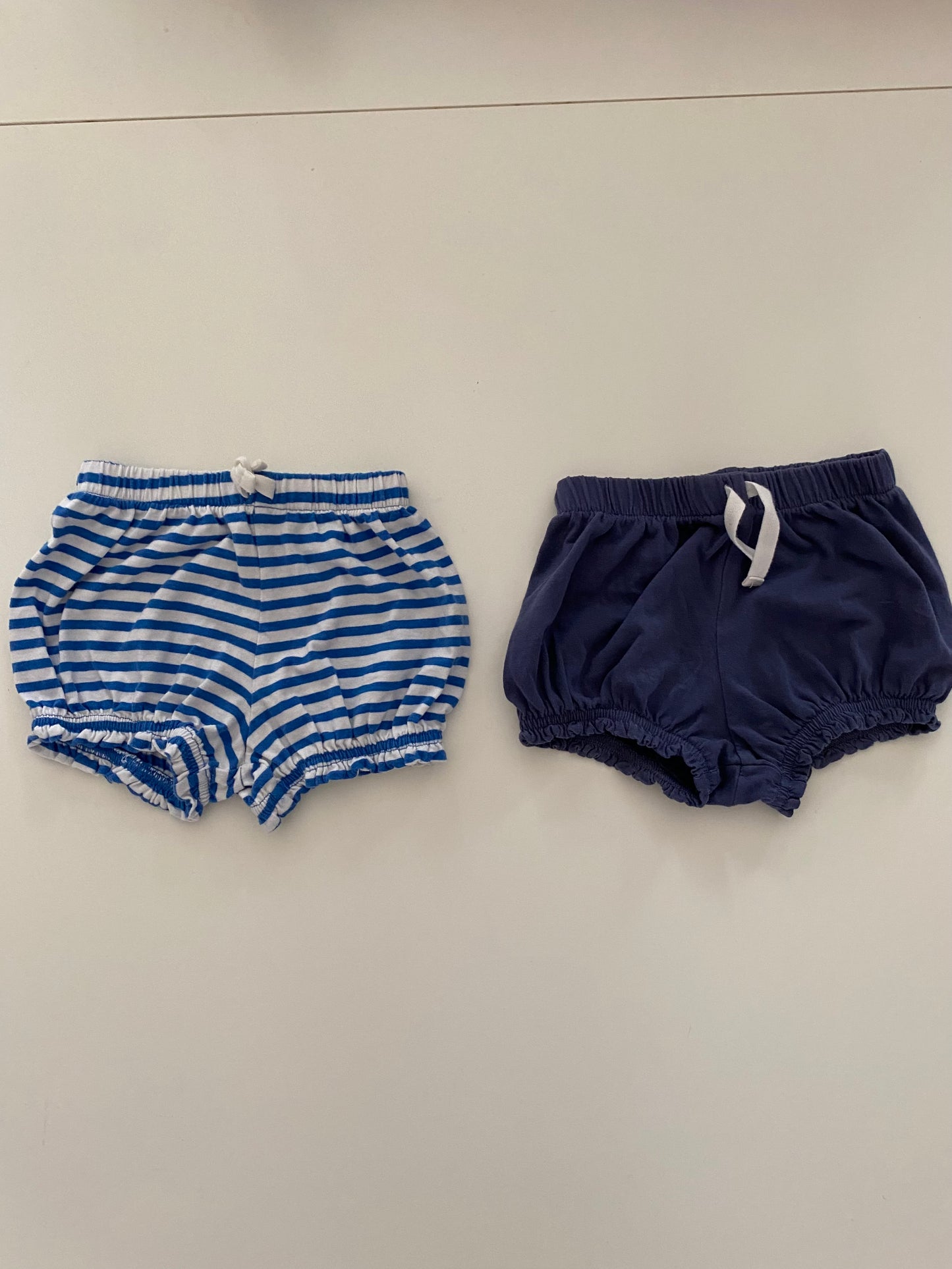 Primary Bubble Short Bundle Girls 12-18M navy and blue stripe shorts