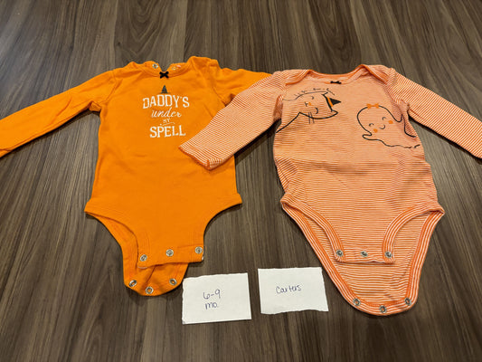 #138 - 6-9 Mo - VGUC Carters - 2 Pack LS Halloween Onesies - PU 45236