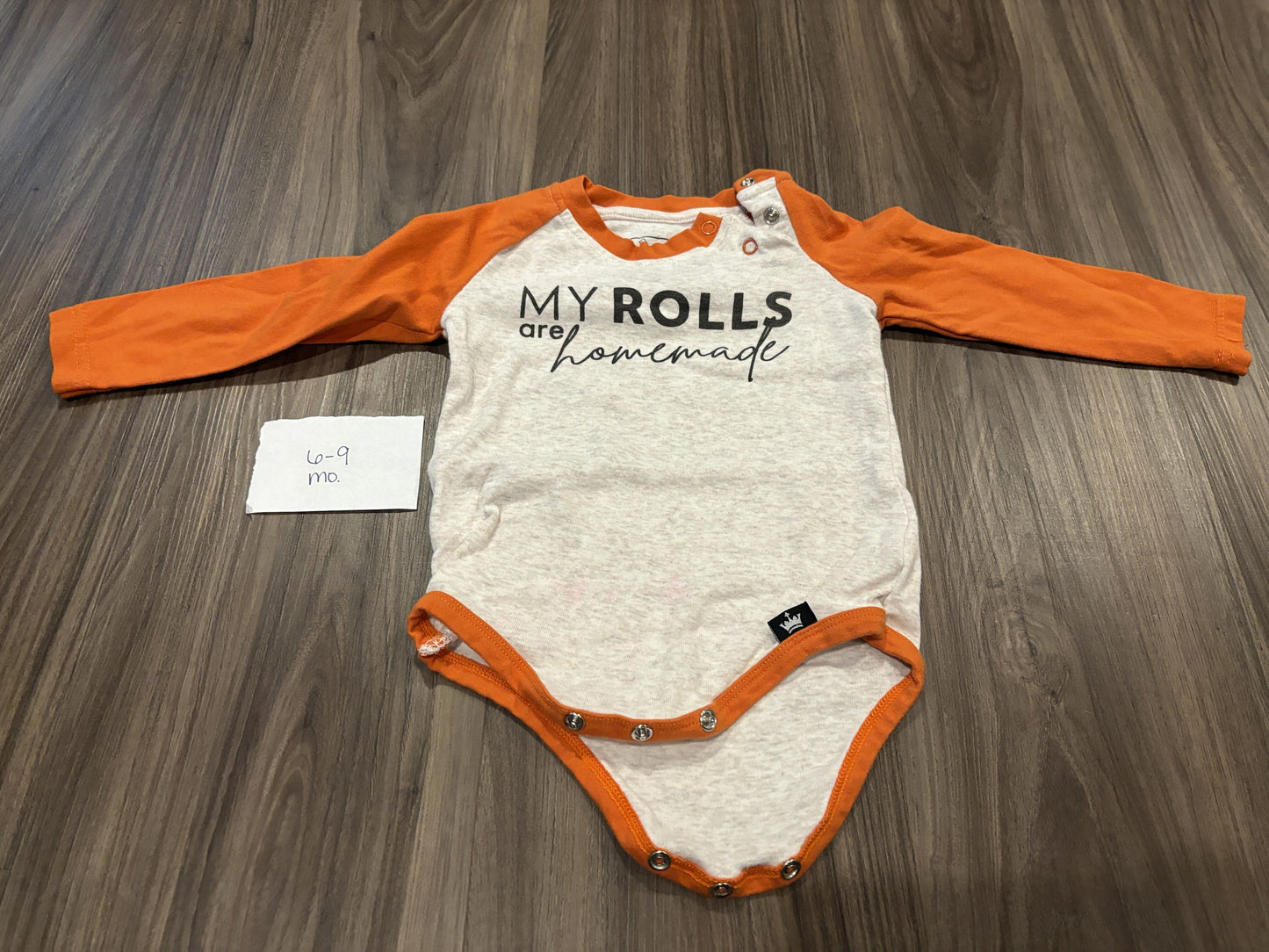 #138 - 6-9 Mo - EUC My Rolls are Homemade LS Onesie - PU 45236